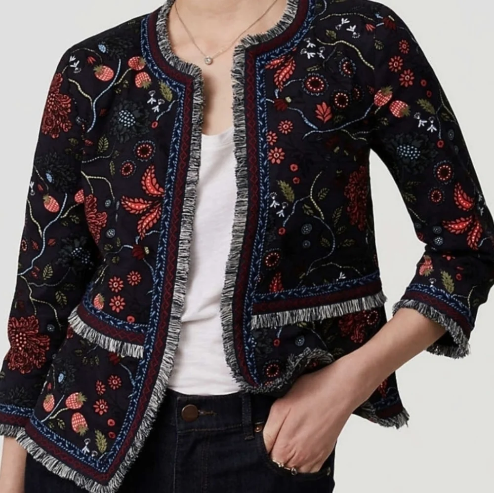 LOFT Women's Primavera Strawberry Floral Fringe Blazer